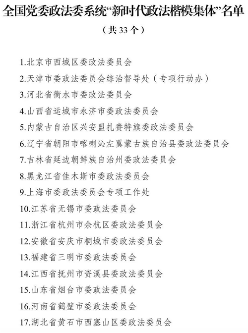 临沧中央政法委、人社部印发《关于表彰全国党委政法委系统“新时代政法楷模集体”和“新时代政法楷模个人”的决定》